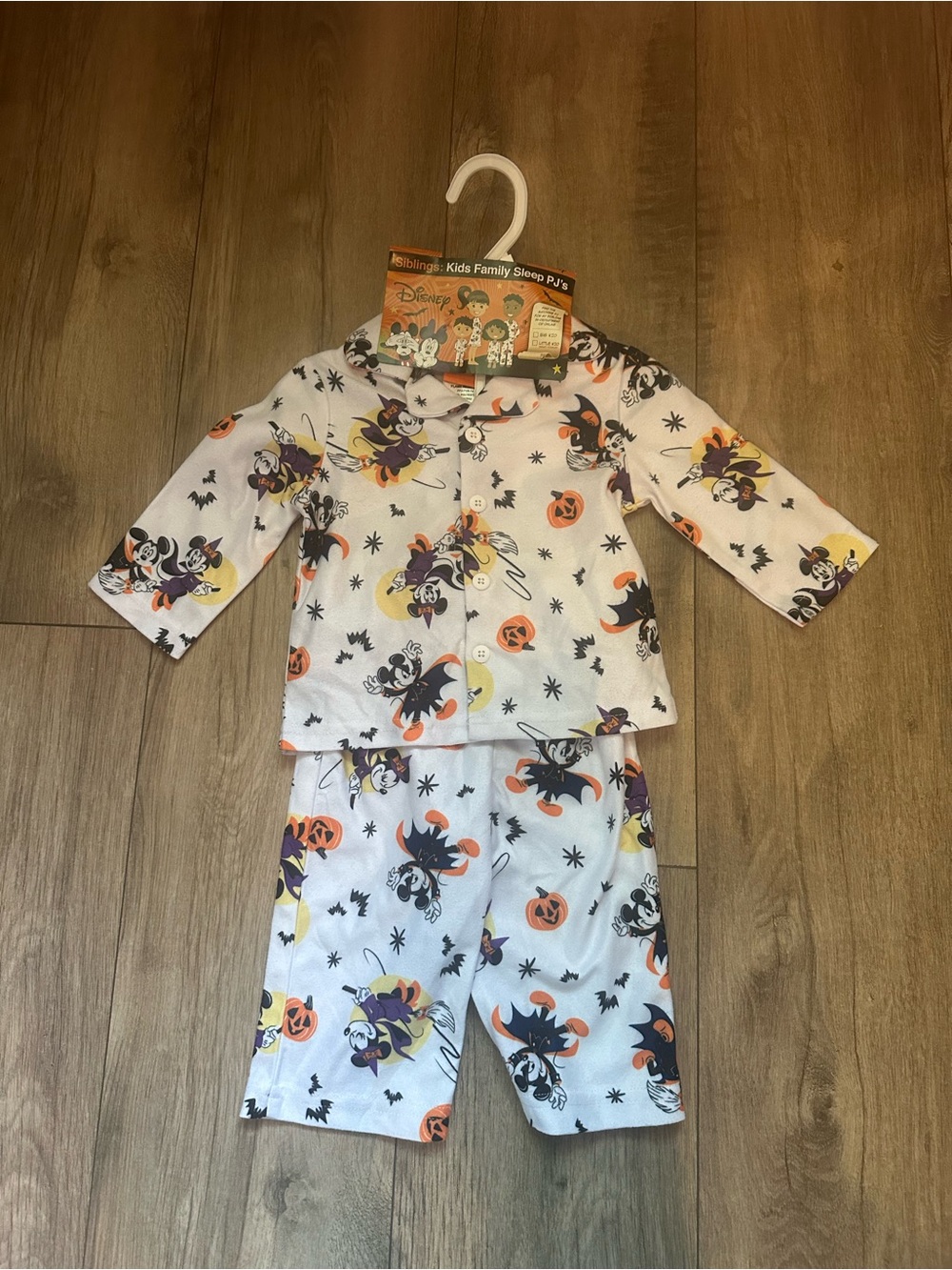 Disney White Halloween Mickey & Friends Pajama Set with Orange Accents 12 M